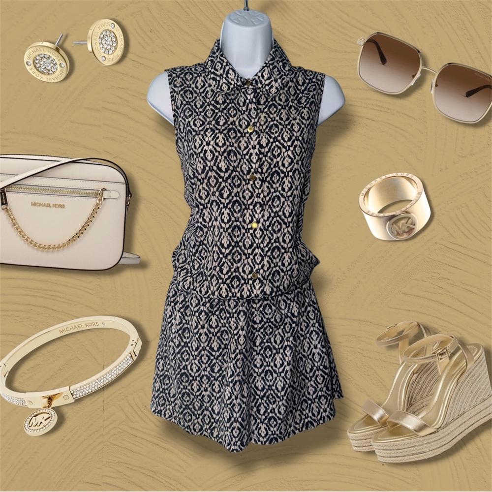 MICHAEL Michael Kors All Over Graphic Print Collared Button-Up Romper Jumpsuit